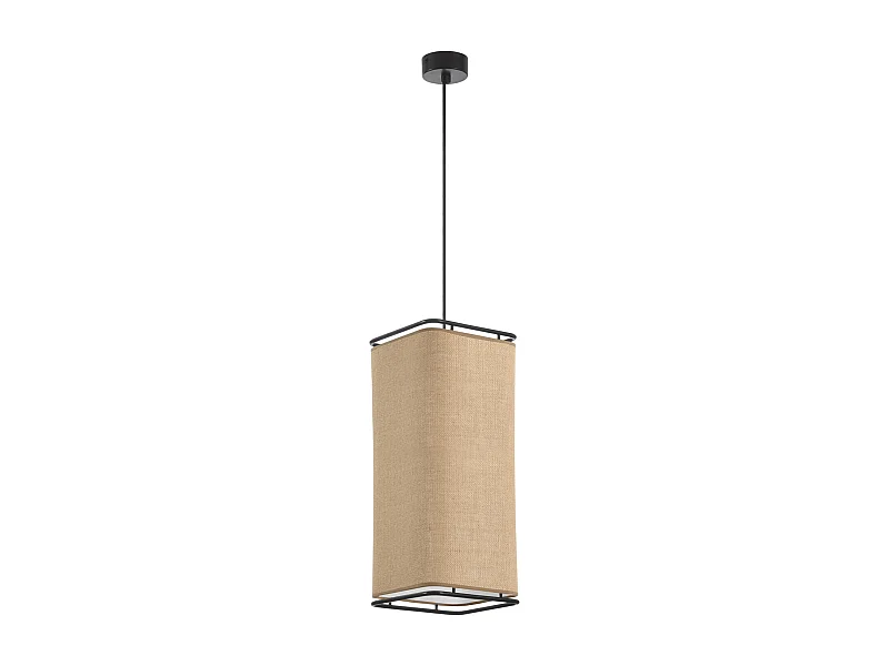 Lampa sufitowa w nowoczesnym stylu AKIRO - Szeroko?? 20 x wys. 130 cm max - klosz wys. 47 cm - E27 15W - IP20 - Stal i len - worek