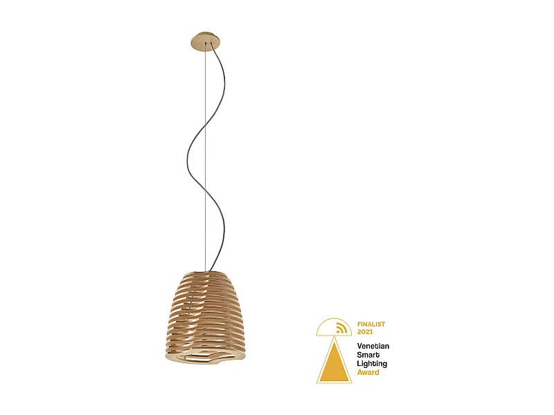Lampe à plafond TWIST style moderne et scandinave-h.150 cm x p.ø30 cm-GX53 led T2 6W-480lm et 3000K-ip20-bois de hêtre