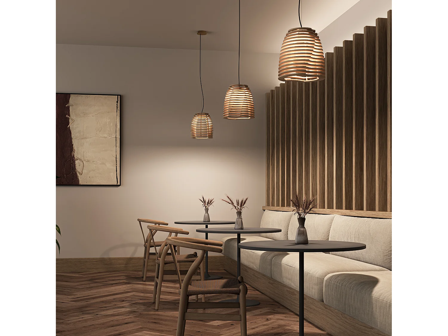 Lampa sufitowa TWIST w stylu nowoczesnym i skandynawskim - wys. 150 cm x g?. ø30 cm - led GX53 T2 6W - 480lm i 3000K - ip20 - drewno bukowe