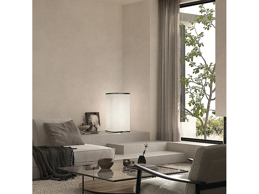 AKIRO Stehleuchte im modernen Stil – Breite 35 x Höhe 72 cm – 2X T8 LED – 9 W 3K – IP20 – an/aus – 2 m Kabel – Stahl und Kunststoff – Schwarz und Weiß