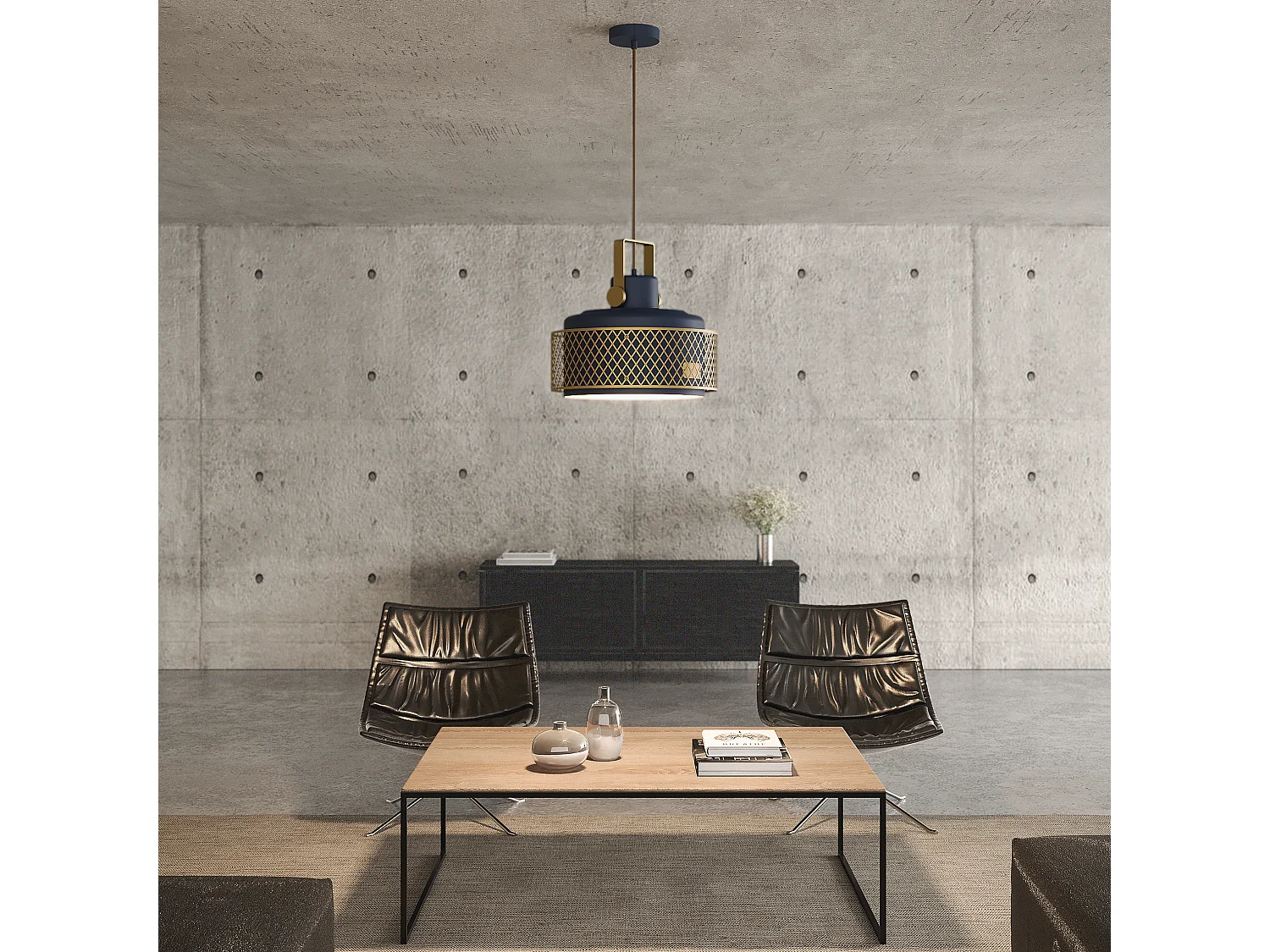 TOSCA moderne stijl plafondlamp - D. 33 cm x H. 150 cm - E27 60W - IP20 - binnen - staal en aluminium - blauw en goud