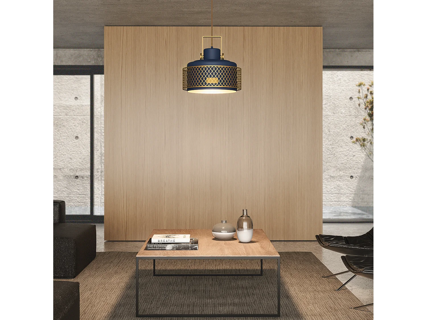 Plafonnier Tosca moderne -h150cm x d.ø33 cm- e27 60w- ip20- acier, aluminium-bleu