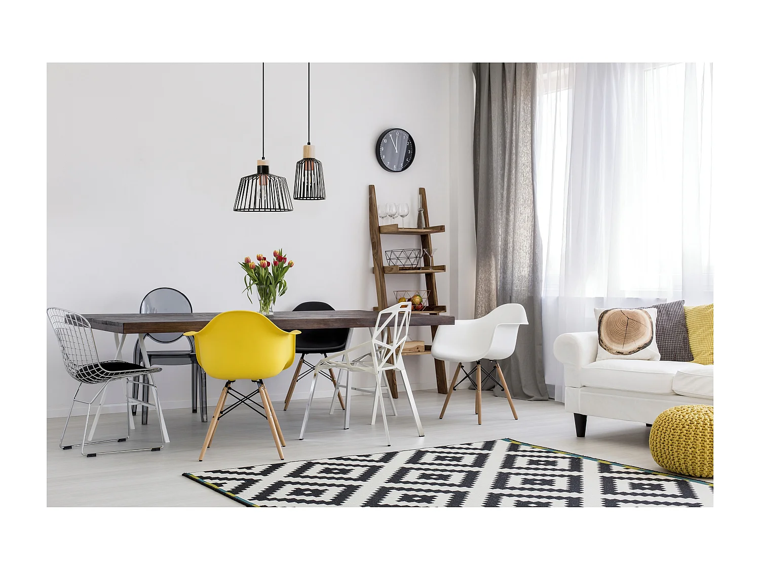 BAGUET Deckenleuchte im modernen Stil - H 120 cm x T.ø30 cm - E27 42W - IP20 - Stahl und Holz - Schwarz