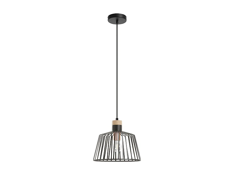 Lampada da soffitto moderna Baguet-h.120 cm x d.ø30 cm-e27 42w-ip20-acciaio, legno-nero