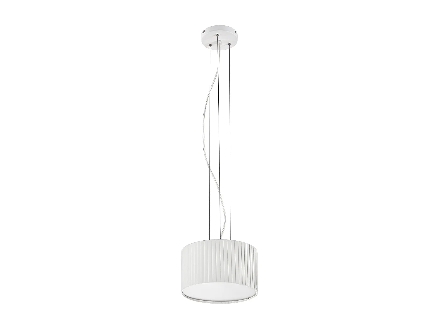 Lampe à plafond style moderne VORADA-d.ø30 cm x h.150 cm-LED COB AC 12W-1030 lm Y 3K-IP20-abat-jour ruban plissé synthétique-acier et blanc