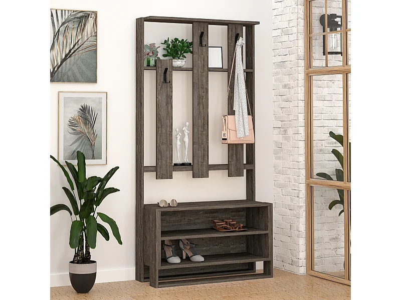 Garderobenset CHESTER - Dunkler Kaffee - 90 x 36 x 180 cm