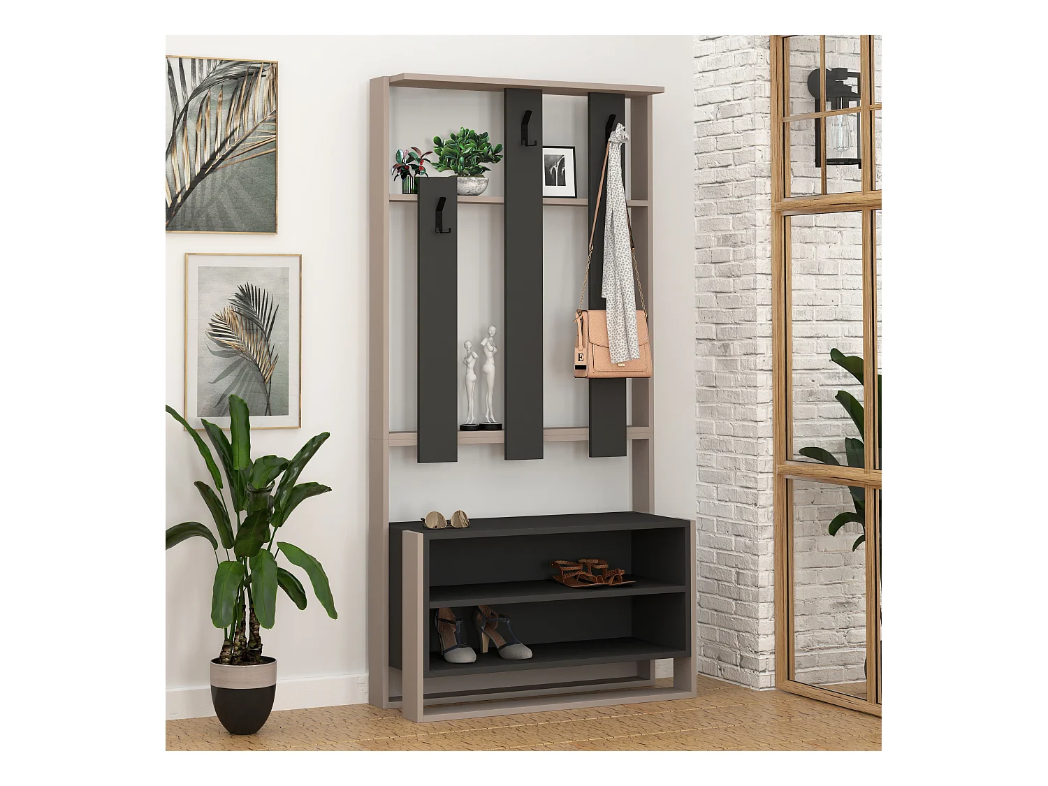Decortie Gris Anthracite 36x90x180cm Porte-manteau avec 2 niveaux, panneau de particules, métal, rectangulaire, Chester