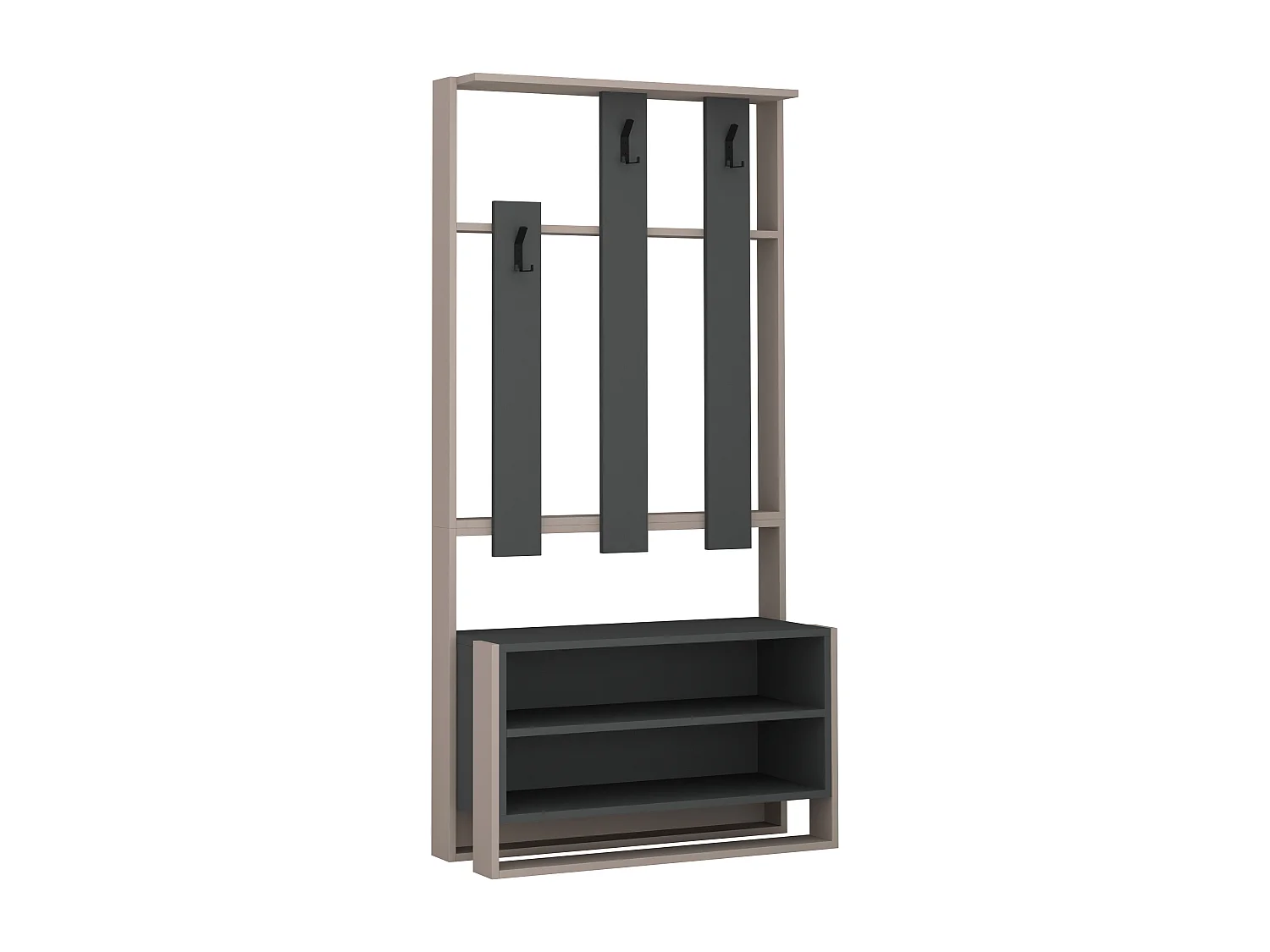 Decortie Gris Anthracite 36x90x180cm Porte-manteau avec 2 niveaux, panneau de particules, métal, rectangulaire, Chester
