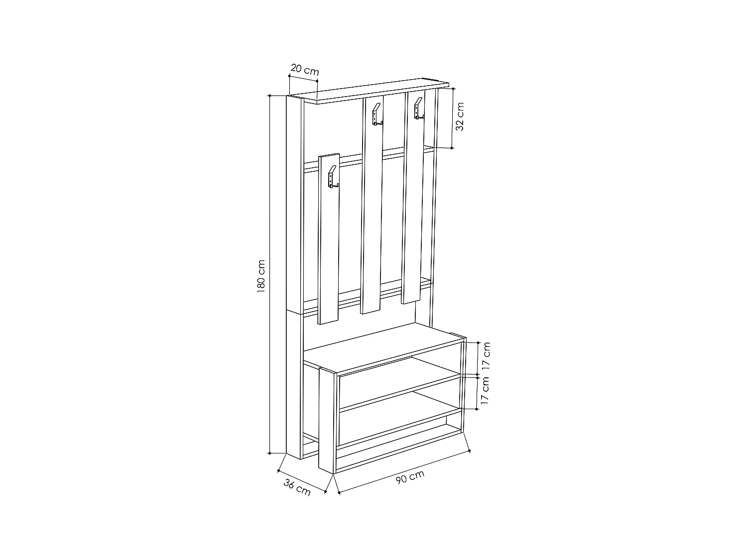 Garderobenset CHESTER -  Weiß-Eiche - 90 x 36 x 180 cm