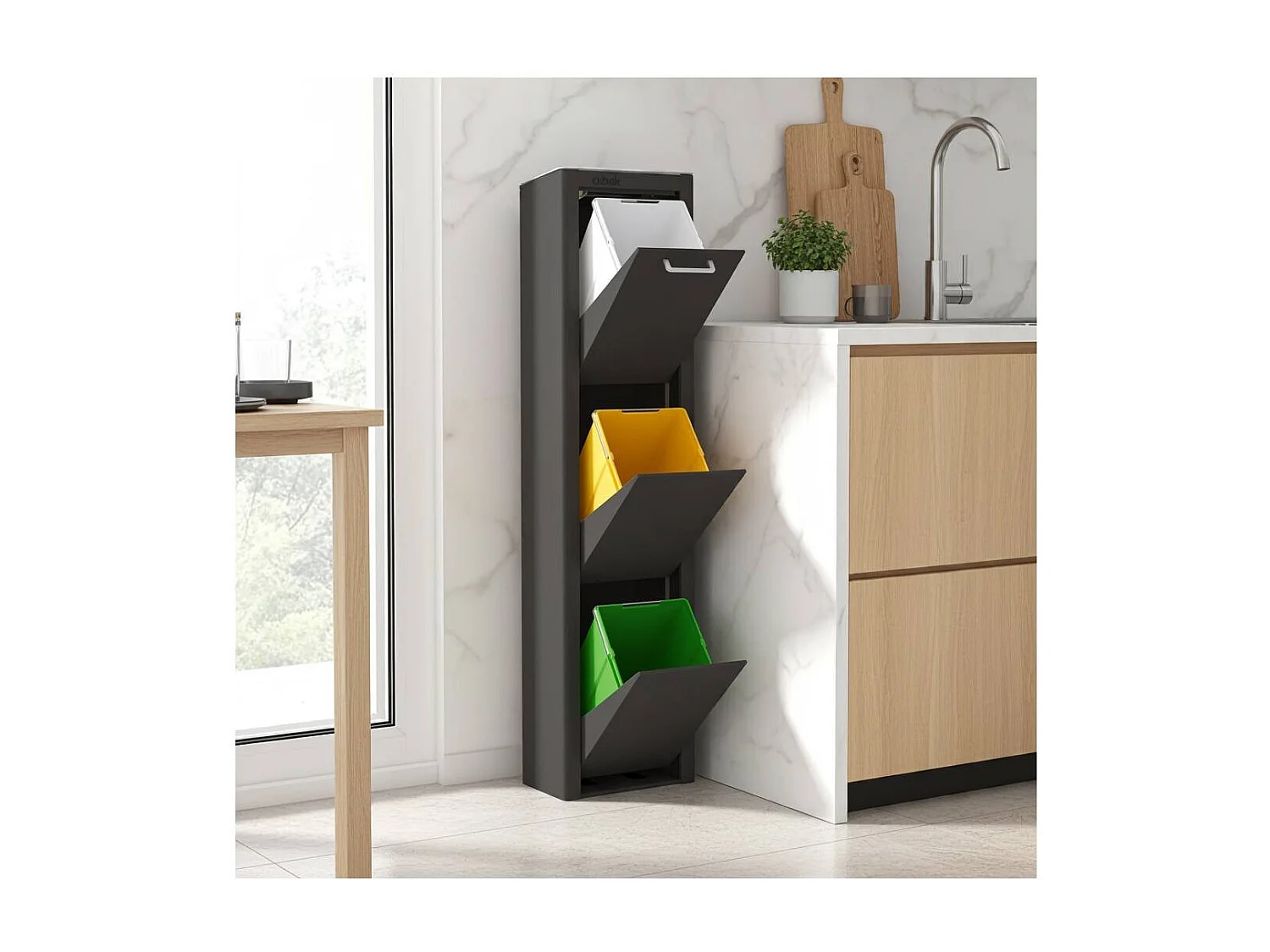 Cubo de basura para la cocina - Cubo de reciclaje - 3 compartimentos de 20L - CUBEK