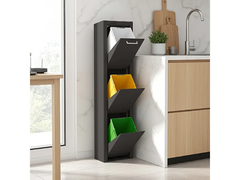 Pattumiera da cucina - Bidone per raccolta differenziata - 3 scomparti da 20L - CUBEK