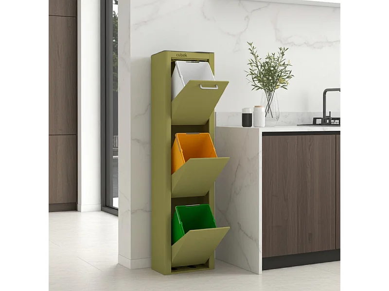 Cubo de basura para la cocina - Cubo de reciclaje - 3 compartimentos de 20L - CUBEK
