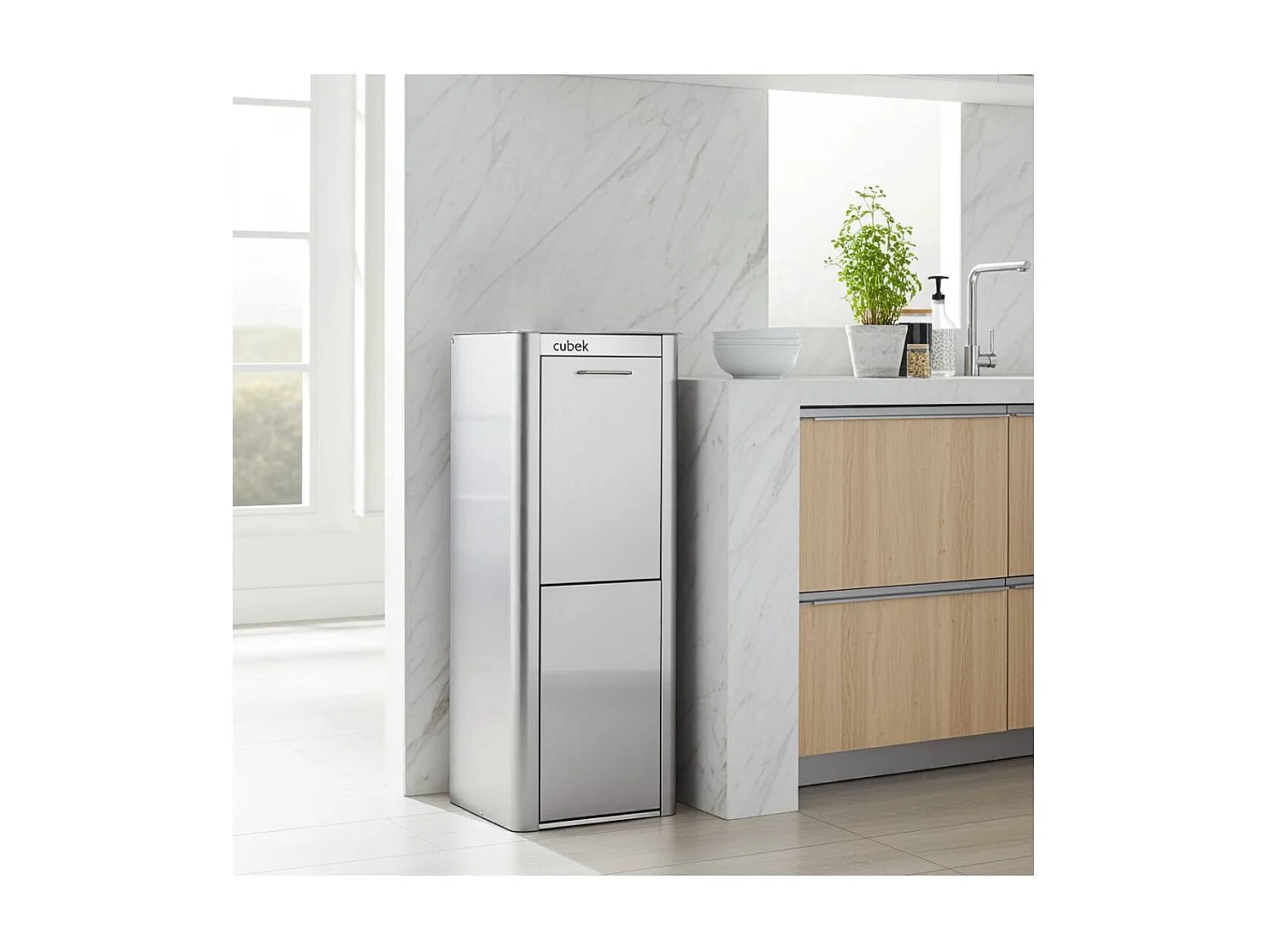 Pattumiera da cucina - Bidone per raccolta differenziata - 2 scomparti da 20L - Acciaio inox - CUBEK