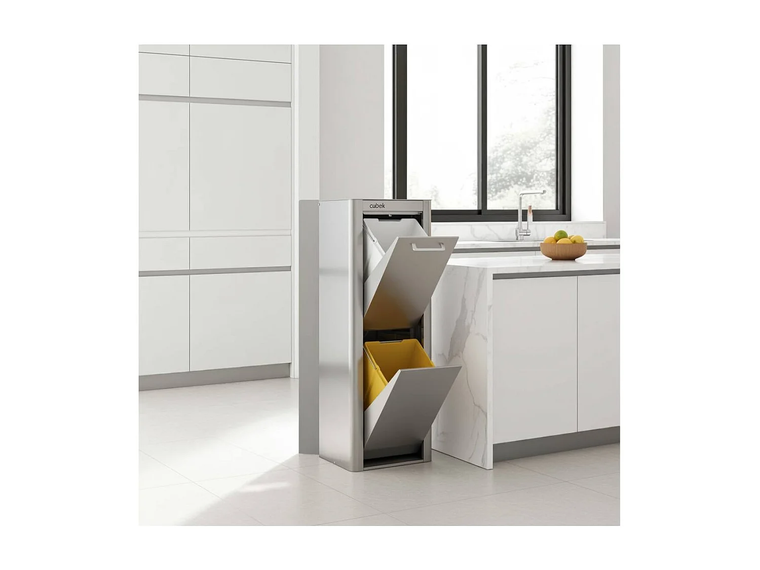 Pattumiera da cucina - Bidone per raccolta differenziata - 2 scomparti da 20L - Acciaio inox - CUBEK