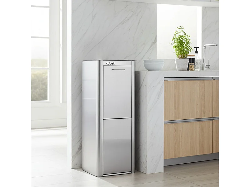 Pattumiera da cucina - Bidone per raccolta differenziata - 2 scomparti da 20L - Acciaio inox - CUBEK