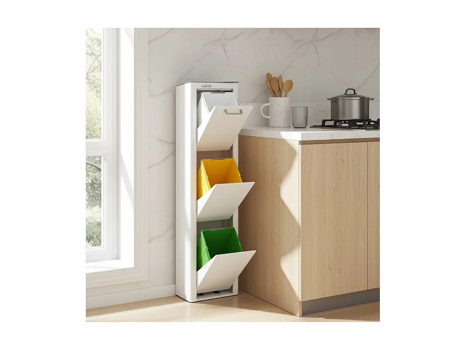 Pattumiera da cucina - Bidone per raccolta differenziata - 3 scomparti da 20L - CUBEK
