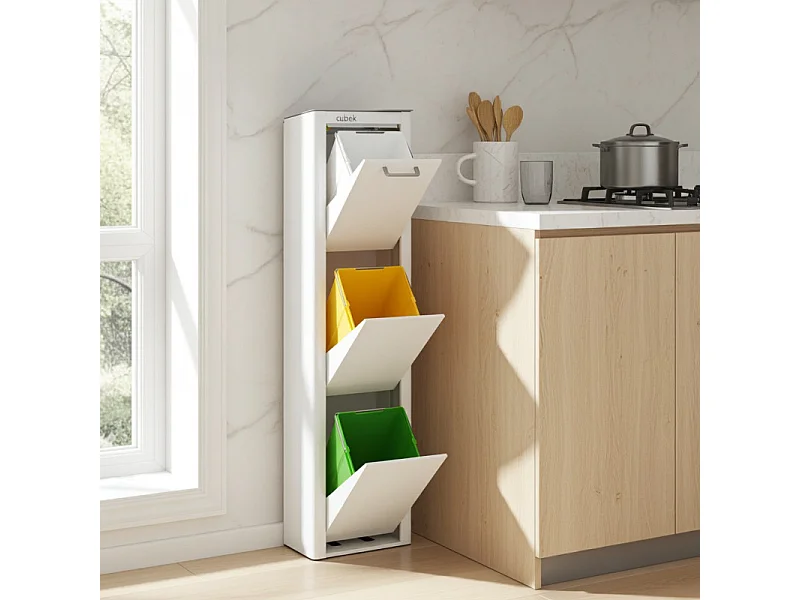 Cubo de basura para la cocina - Cubo de reciclaje - 3 compartimentos de 20L - CUBEK