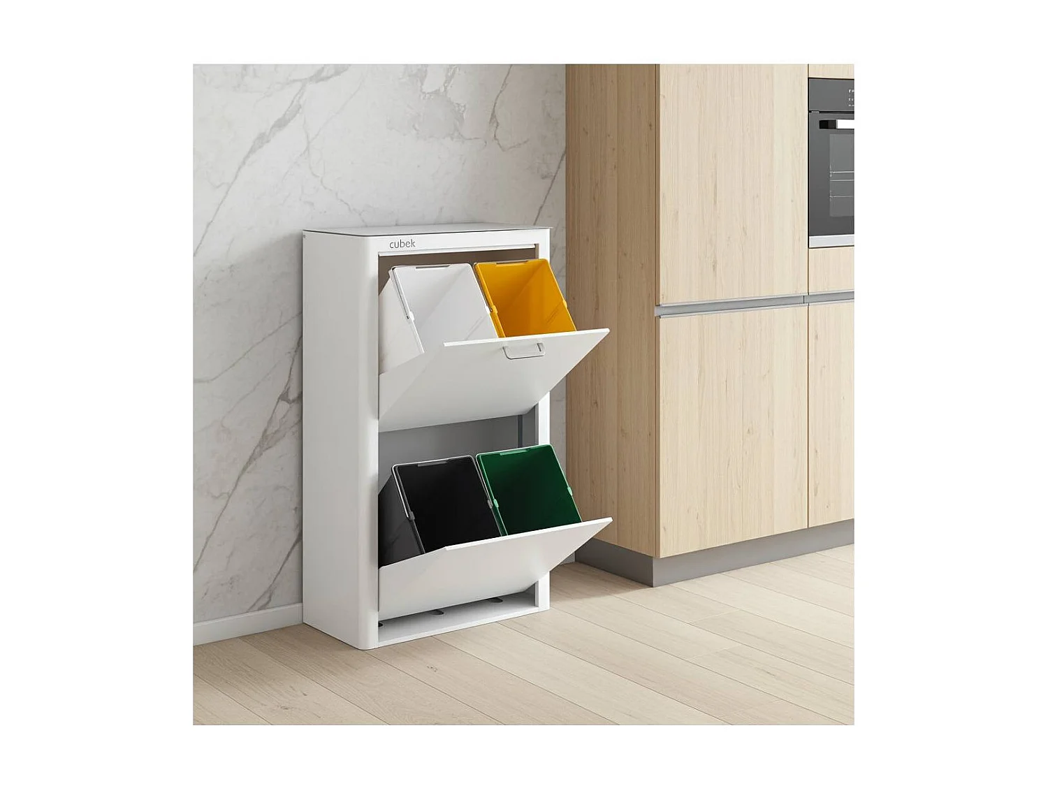 Küchenabfalleimer - Mülltrennungssystem mit 4 Fächern à 20 Litern - CUBEK