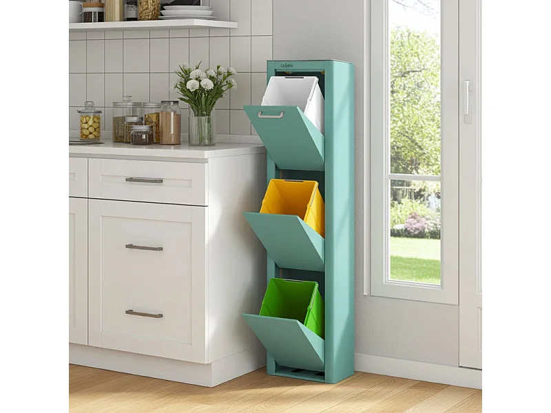 Küchenabfalleimer - Mülltrennungssystem mit 3 Fächern à 20 Litern - CUBEK