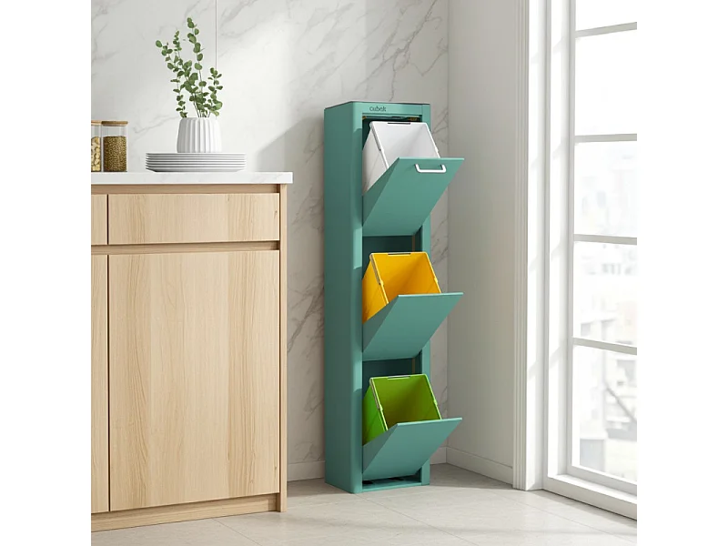 Cubo de basura para la cocina - Cubo de reciclaje - 3 compartimentos de 20L - CUBEK
