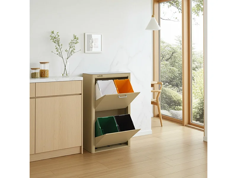 Küchenabfalleimer - Mülltrennungssystem mit 4 Fächern à 20 Litern - CUBEK