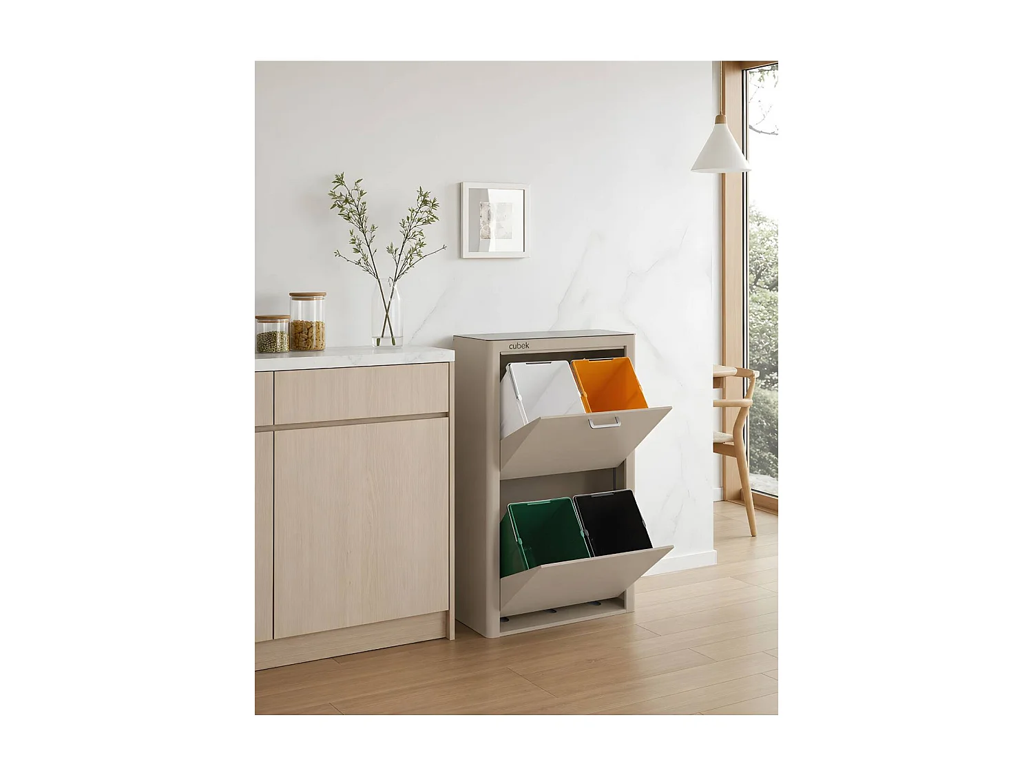 Cubo de basura para la cocina - Cubo de reciclaje - 4 compartimentos de 20L - CUBEK