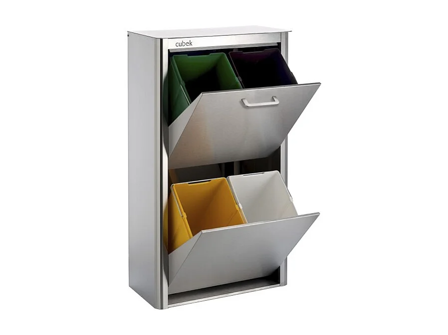 Poubelle cuisine de tri sélectif - 4 compartiments de 20L- Acier Inoxydable - CUBEK