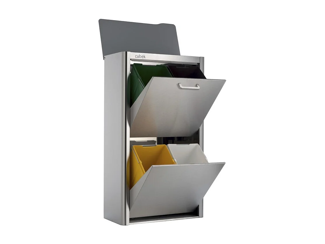 Poubelle cuisine de tri sélectif - 4 compartiments de 20L- Acier Inoxydable - CUBEK