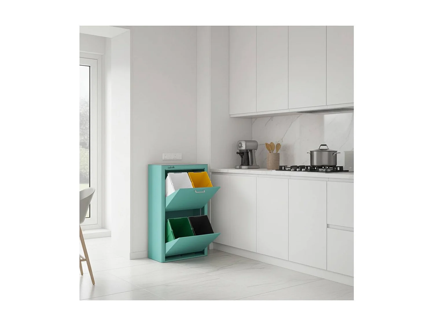 Küchenabfalleimer - Mülltrennungssystem mit 4 Fächern à 20 Litern - CUBEK