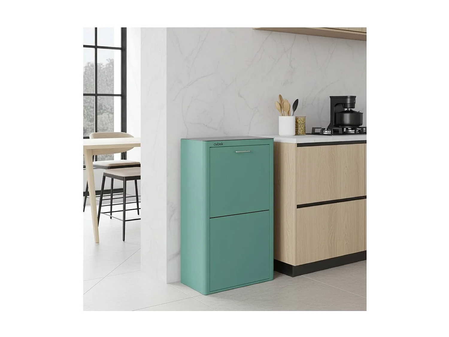 Küchenabfalleimer - Mülltrennungssystem mit 4 Fächern à 20 Litern - CUBEK