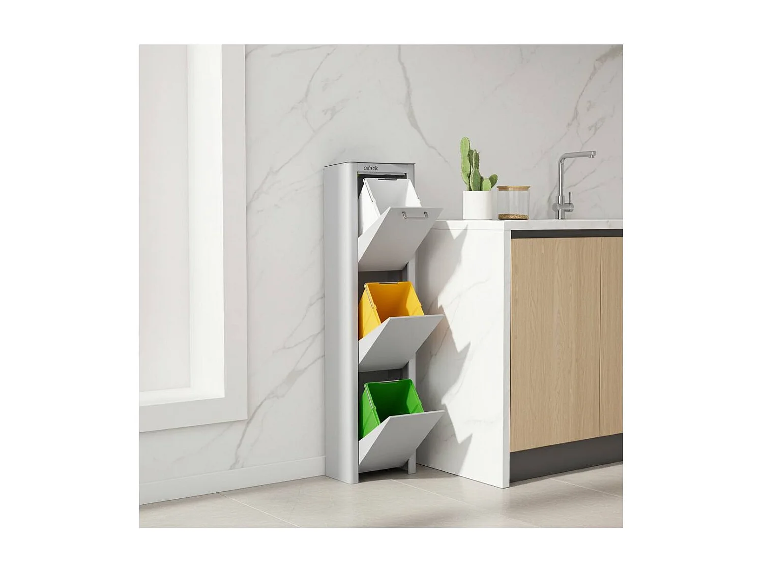 Cubo de basura para la cocina - Cubo de reciclaje - 3 compartimentos de 20L - CUBEK