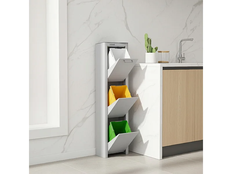 Cubo de basura para la cocina - Cubo de reciclaje - 3 compartimentos de 20L - CUBEK