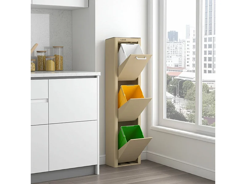 Küchenabfalleimer - Mülltrennungssystem mit 3 Fächern à 20 Litern - CUBEK