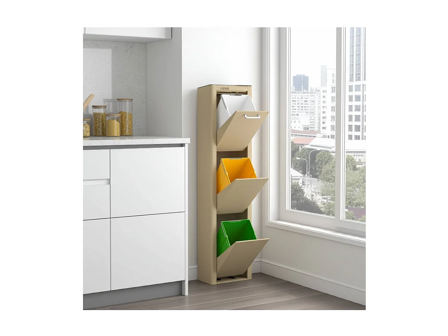 Cubo de basura para la cocina - Cubo de reciclaje - 3 compartimentos de 20L - CUBEK