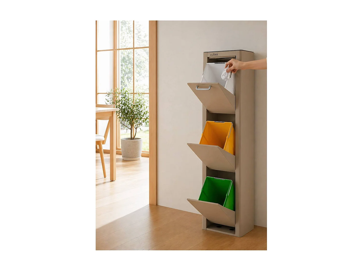 Poubelle cuisine de tri sélectif - 3 compartiments de 20L- CUBEK