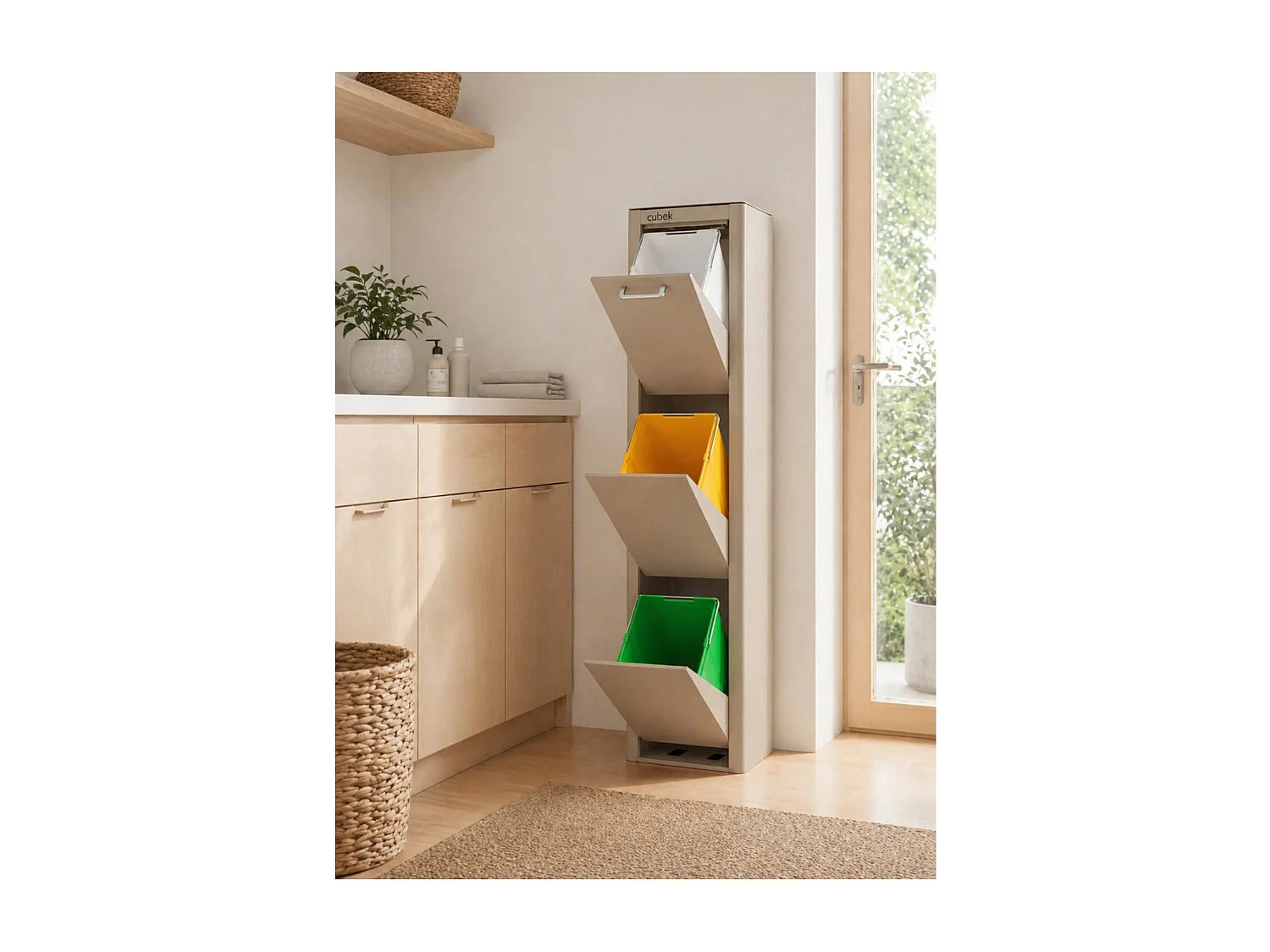 Poubelle cuisine de tri sélectif - 3 compartiments de 20L- CUBEK