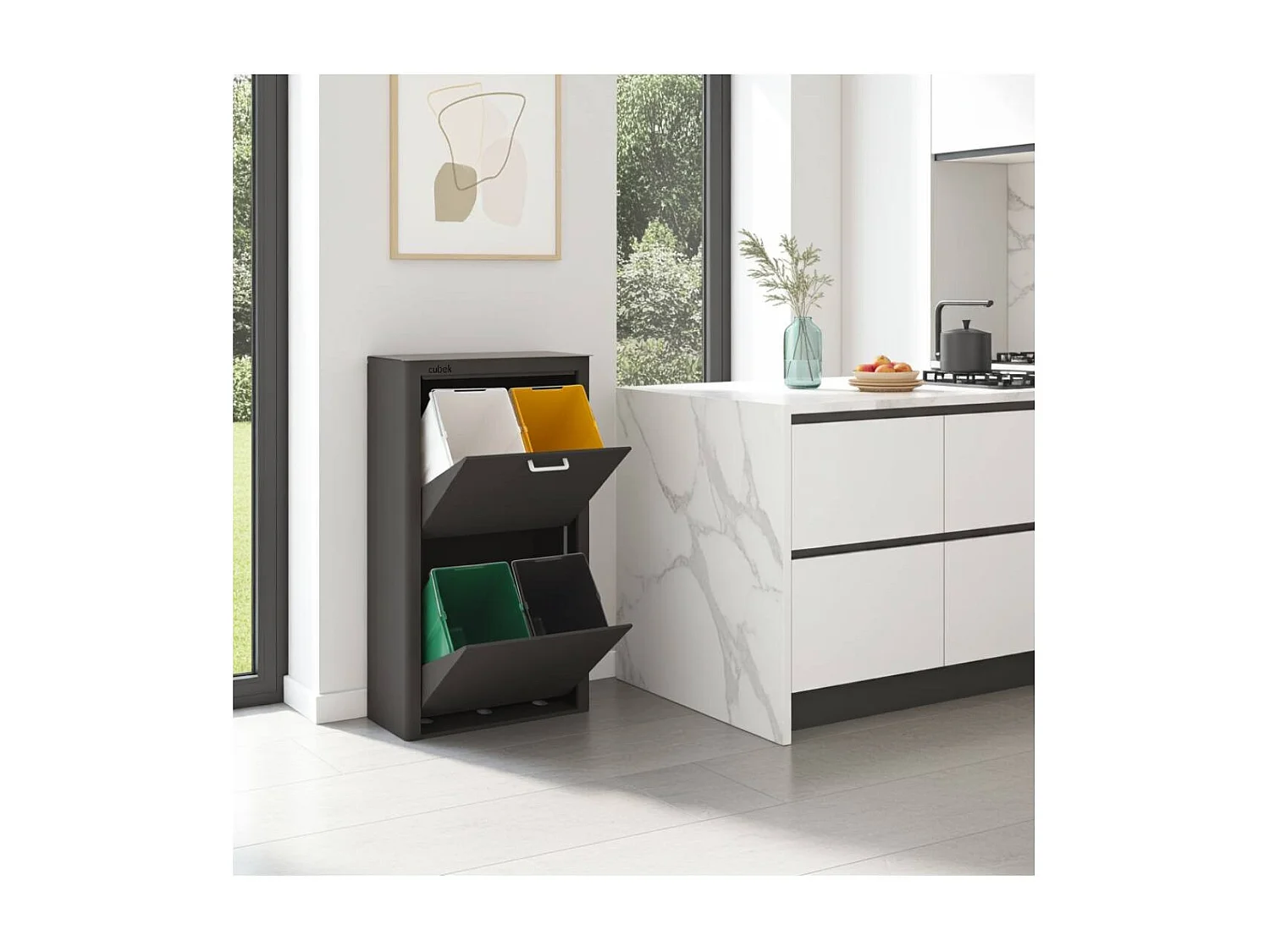 Cubo de basura para la cocina - Cubo de reciclaje - 4 compartimentos de 20L - CUBEK