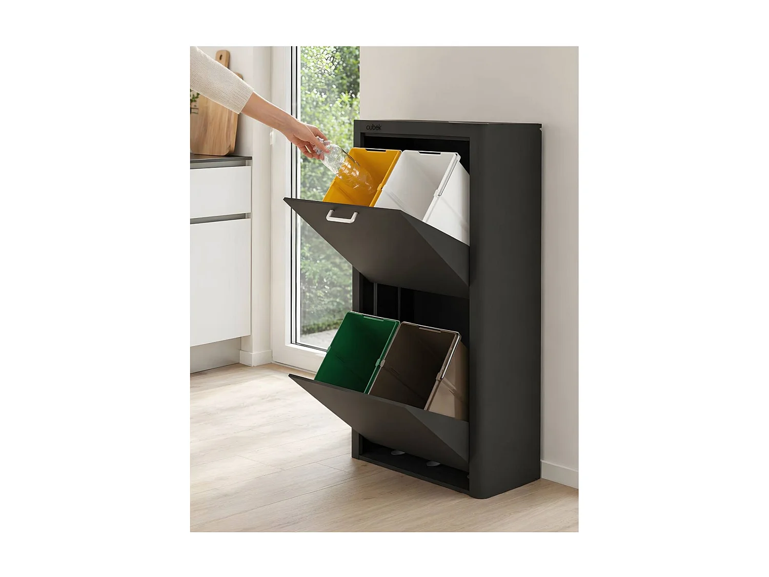 Cubo de basura para la cocina - Cubo de reciclaje - 4 compartimentos de 20L - CUBEK