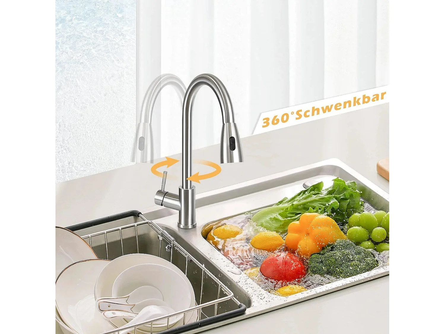 NETTLIFE robinet de cuisine haute pression extensible cuisine 360° robinet d'évier pivotant