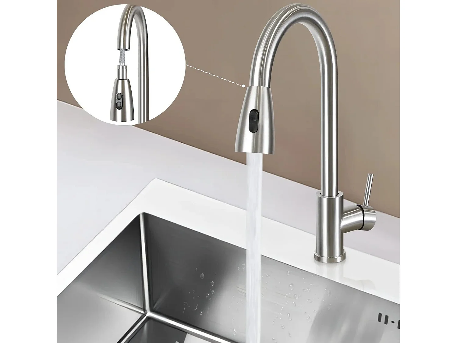 NETTLIFE robinet de cuisine haute pression extensible cuisine 360° robinet d'évier pivotant