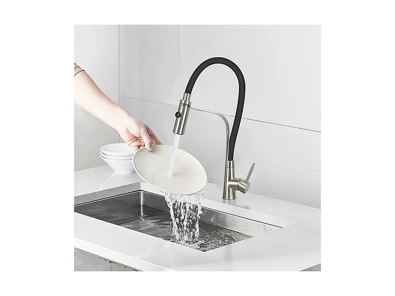 NETTLIFE Keukenkraan met flexibele lange uitbreidbare slang met douchekop, 46,5 cm, zwart, 360 graden draaibare hoge druk mengkraan