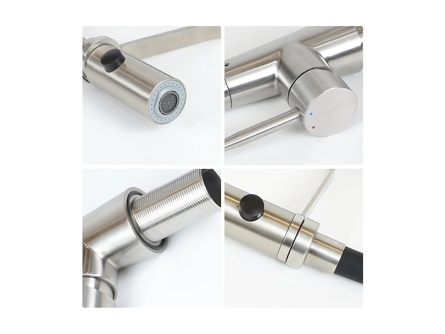 NETTLIFE Keukenkraan met flexibele lange uitbreidbare slang met douchekop, 46,5 cm, zwart, 360 graden draaibare hoge druk mengkraan