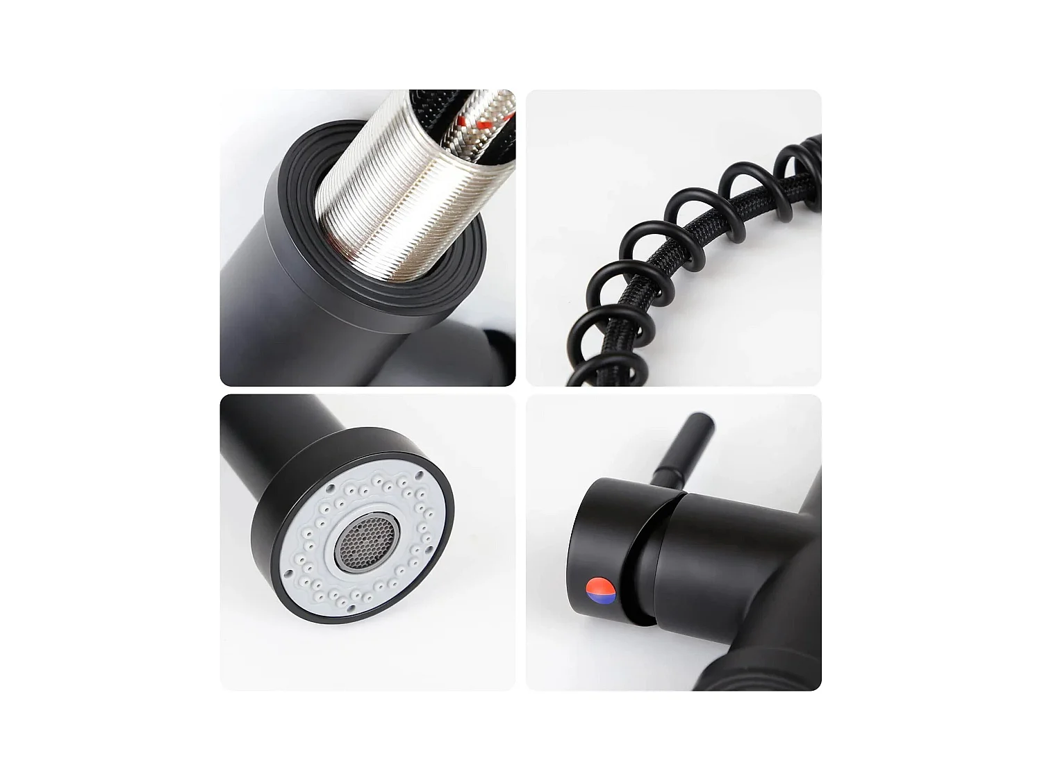 NETTLIFE Grifo de cocina con ducha extraíble Mezclador de cocina Grifo giratorio Mezclador de fregadero de alta presión con 2 tipos de chorros, Negro