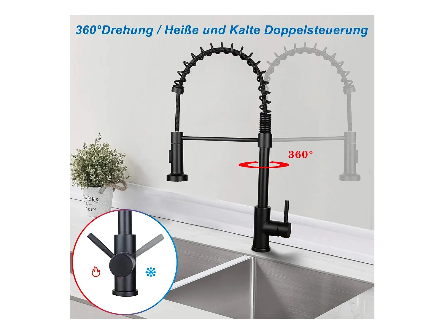 NETTLIFE Robinet de Cuisine avec Douchette Extractible Mitigeur Cuisine Bec Rotatif Mitigeur d'Évier haute pression avec 2 types de jets ,Noir