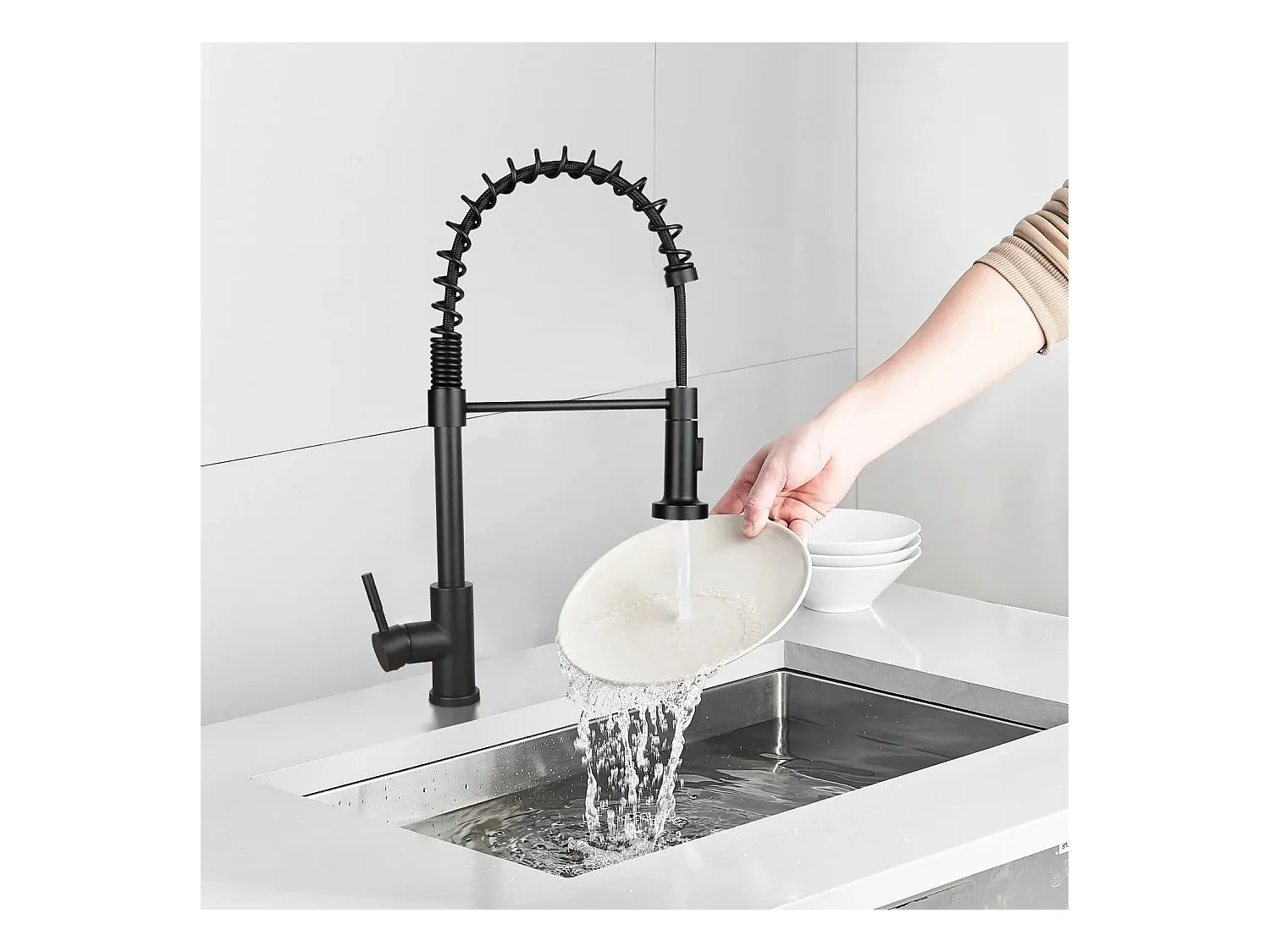 NETTLIFE Robinet de Cuisine avec Douchette Extractible Mitigeur Cuisine Bec Rotatif Mitigeur d'Évier haute pression avec 2 types de jets ,Noir