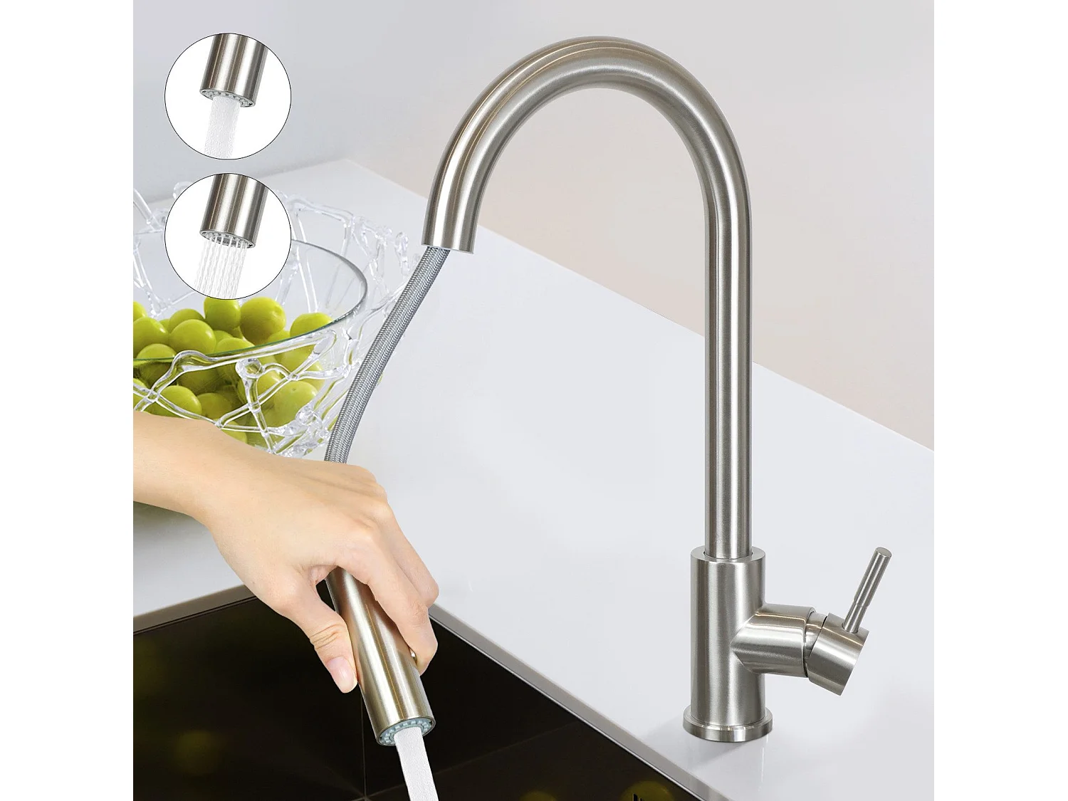 NETTLIFE Wasserhahn Küche Küchenarmatur Hochdruck - Spültischarmatur mit Brause Ausziehbar Mischbatterie Spüle 360° Schwenkbar Armatur mit 2 Strahlarten