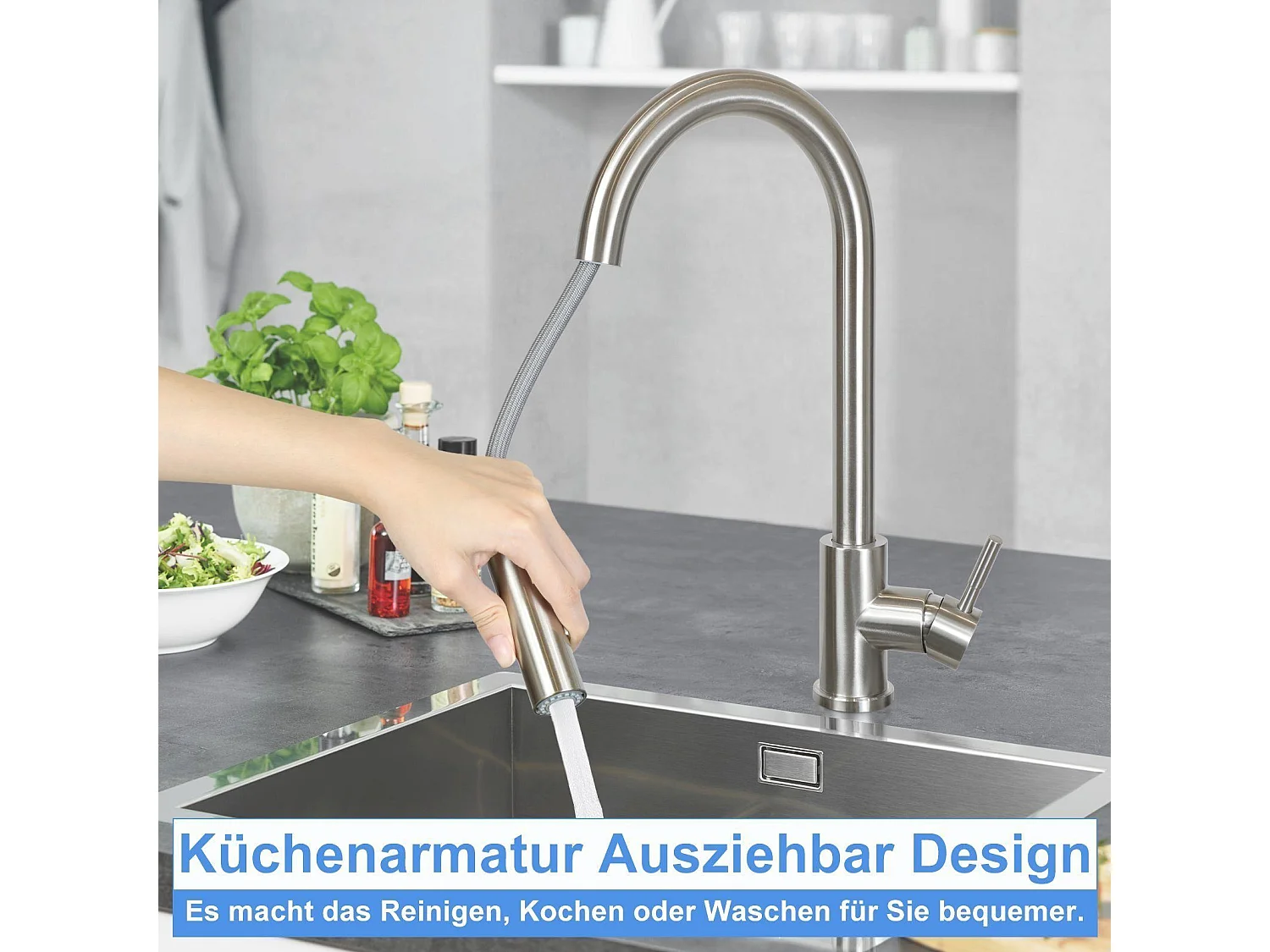 NETTLIFE Wasserhahn Küche Küchenarmatur Hochdruck - Spültischarmatur mit Brause Ausziehbar Mischbatterie Spüle 360° Schwenkbar Armatur mit 2 Strahlarten