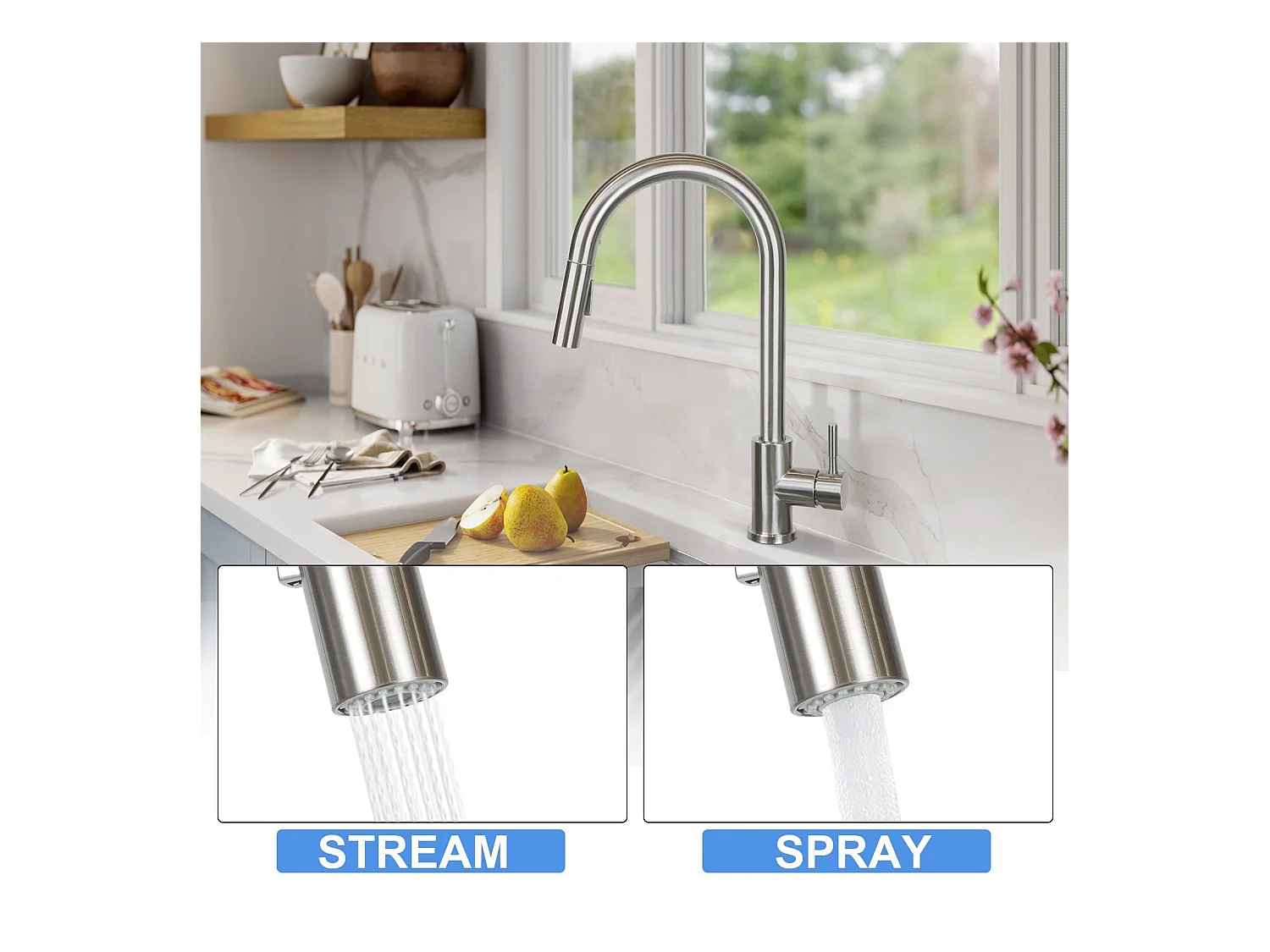 NETTLIFE Wasserhahn Küche Küchenarmatur Hochdruck - Spültischarmatur mit Brause Ausziehbar Mischbatterie Spüle 360° Schwenkbar Armatur mit 2 Strahlarten