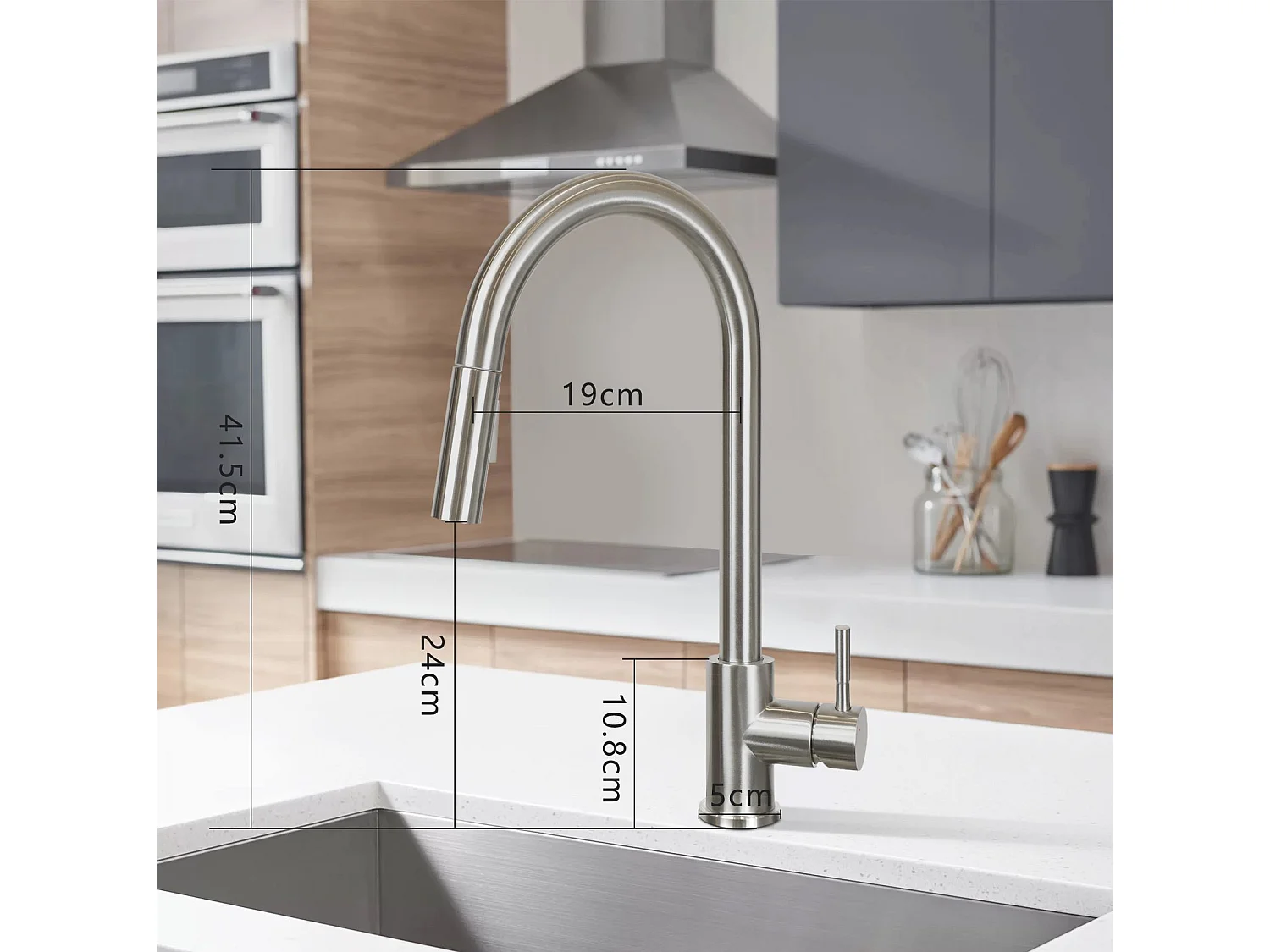 NETTLIFE Robinet de cuisine avec pomme de douche extensible, à haute pression, en acier inoxydable à jet double et pivotant à 360 °, Nickel