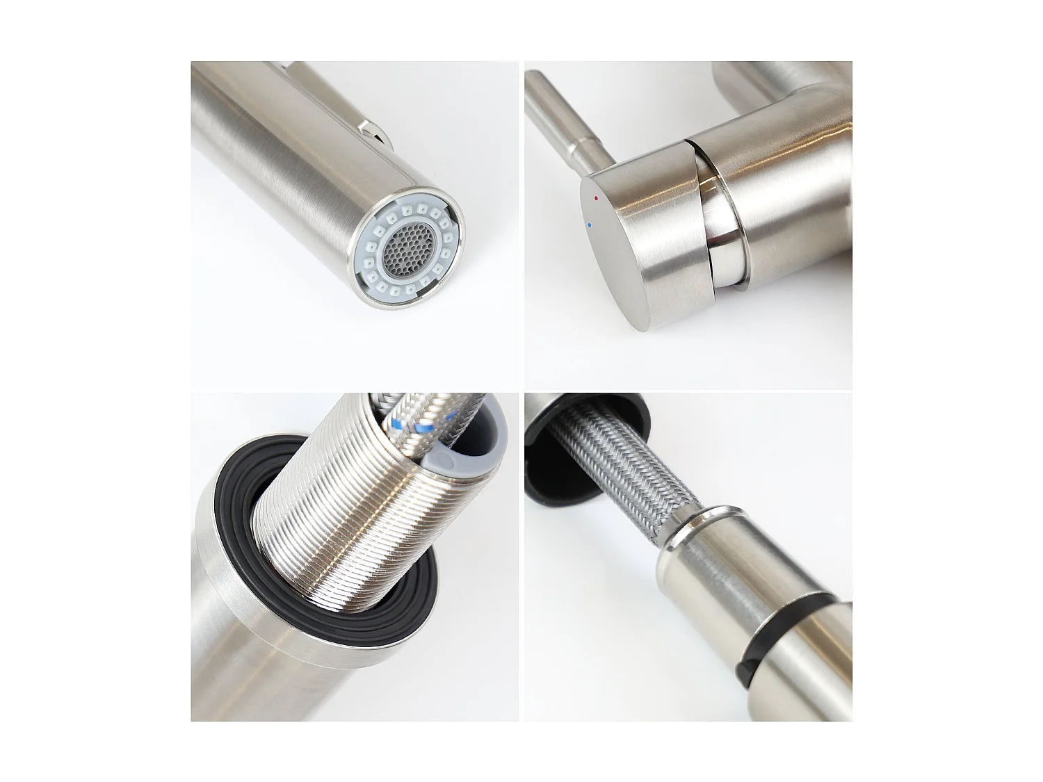 NETTLIFE Robinet de cuisine avec pomme de douche extensible, à haute pression, en acier inoxydable à jet double et pivotant à 360 °, Nickel